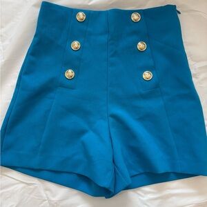 Zara Teal High-Waisted Shorts with Gold Buttons
